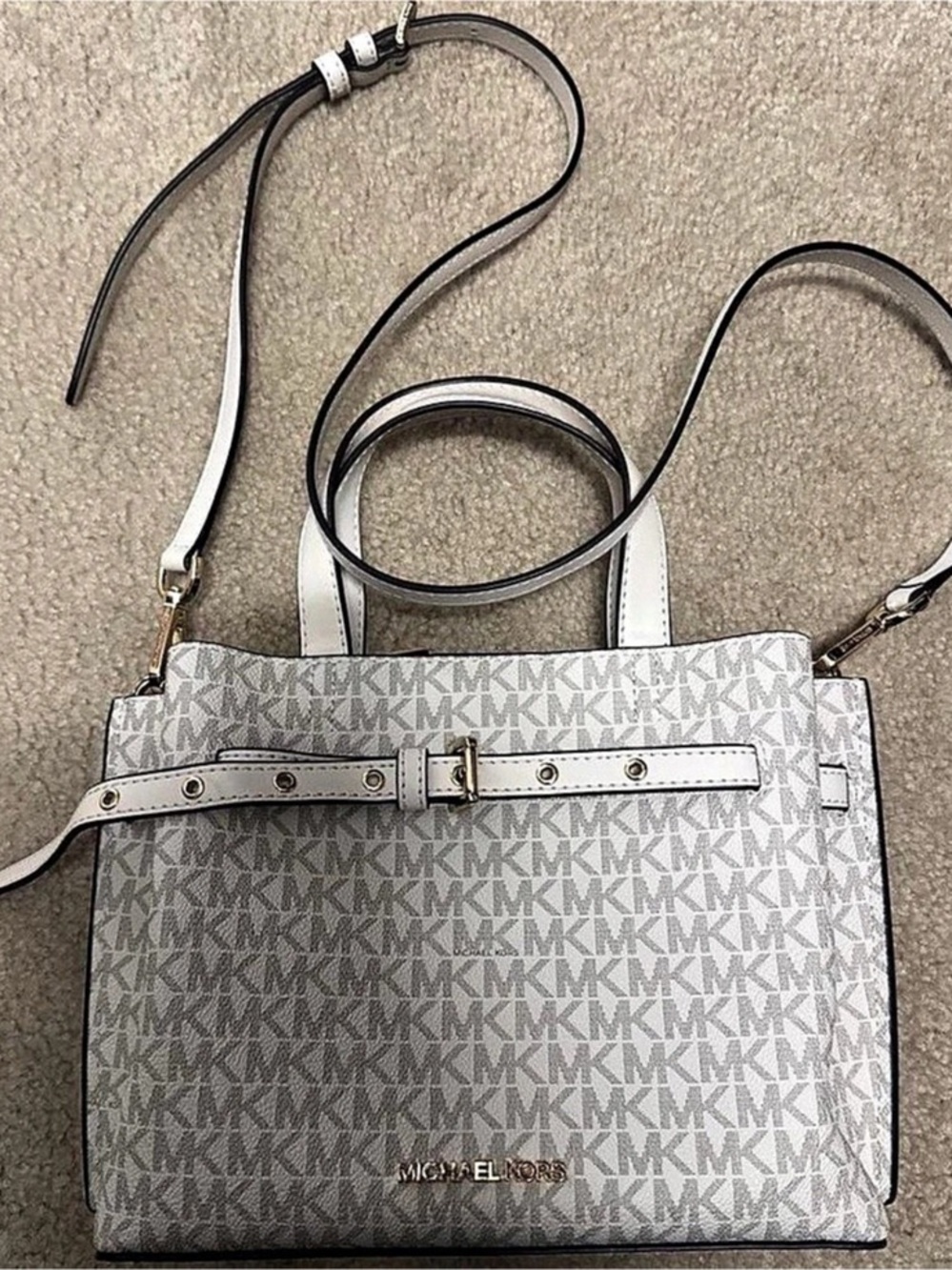 Michael Kors Logo Shoulder Bag in White & Gray New